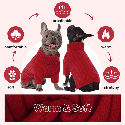 Large Dog Sweater - Turtleneck Thick Warm Doggie Christmas Sweater for Girl Boy Dogs (Red L)
