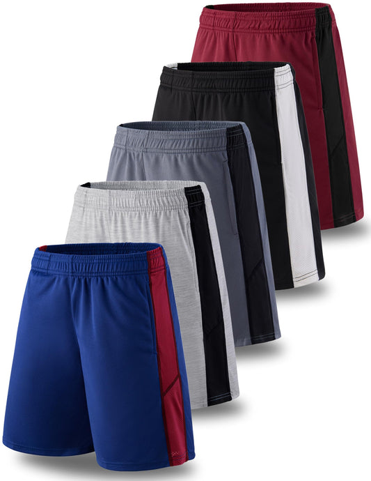 Liberty Imports 5 Pack Big Boys Youth Athletic Mesh Basketball Shorts with Pockets Quick Dry Activewear