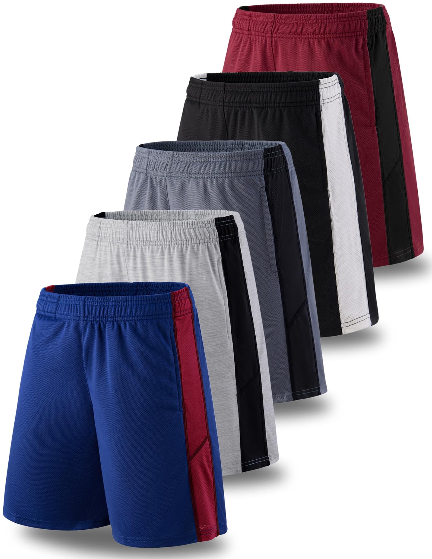 Liberty Imports 5 Pack Big Boys Youth Athletic Mesh Basketball Shorts with Pockets Quick Dry Activewear