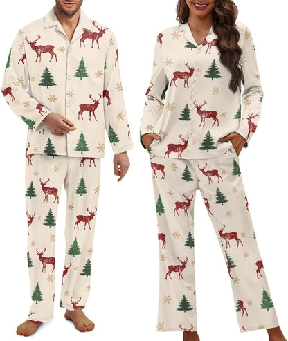 Matching Pajamas for Couple Soft Funny Front Button long Sleeve Pajamas