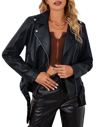 Bellivera Women's Faux Leather Casual Jacket 2025 Spring Trendy Motorcycle Outfits Lightweight Classic Coat