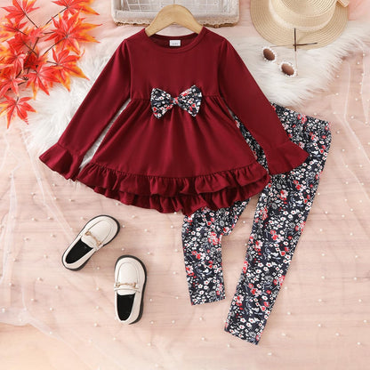 Toddler Kid Girl Clothes Ruffle Sleeve High Low Top Floral Allover Pants Fall Winter Outfit Set