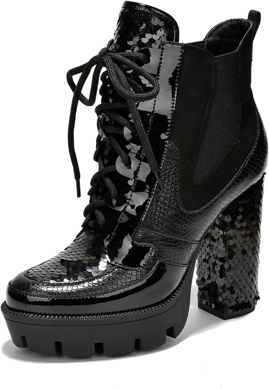 Women's Rhinestone Cowboy Booties - Western Ankle Boots with Pointed Toe, Block Heel & Lace-Up Design for Casual Dress or Party | Stylish Comfortable Short Booties (Nell)