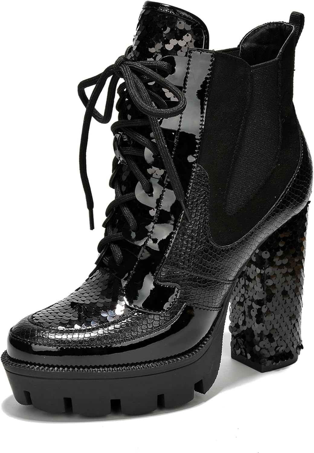 Women's Rhinestone Cowboy Booties - Western Ankle Boots with Pointed Toe, Block Heel & Lace-Up Design for Casual Dress or Party | Stylish Comfortable Short Booties (Nell)