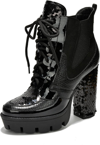 Women's Rhinestone Cowboy Booties - Western Ankle Boots with Pointed Toe, Block Heel & Lace-Up Design for Casual Dress or Party | Stylish Comfortable Short Booties (Nell)