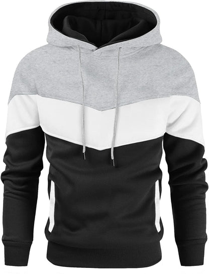 Gesean Men's Novelty Color Block Pullover Fleece Hoodie Long Sleeve Casual Sweatshirt with Pocket