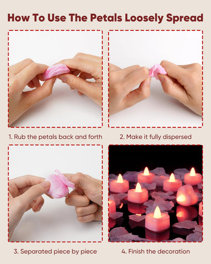 Amagic 1000 Pieces Artificial Rose Petals with 12 Heart LED Tea Lights Candles Kit, Rose Petals and Candles Set for Proposal, Anniversary, Valentine's Day, Special Romantic Night, Wedding Table Decor