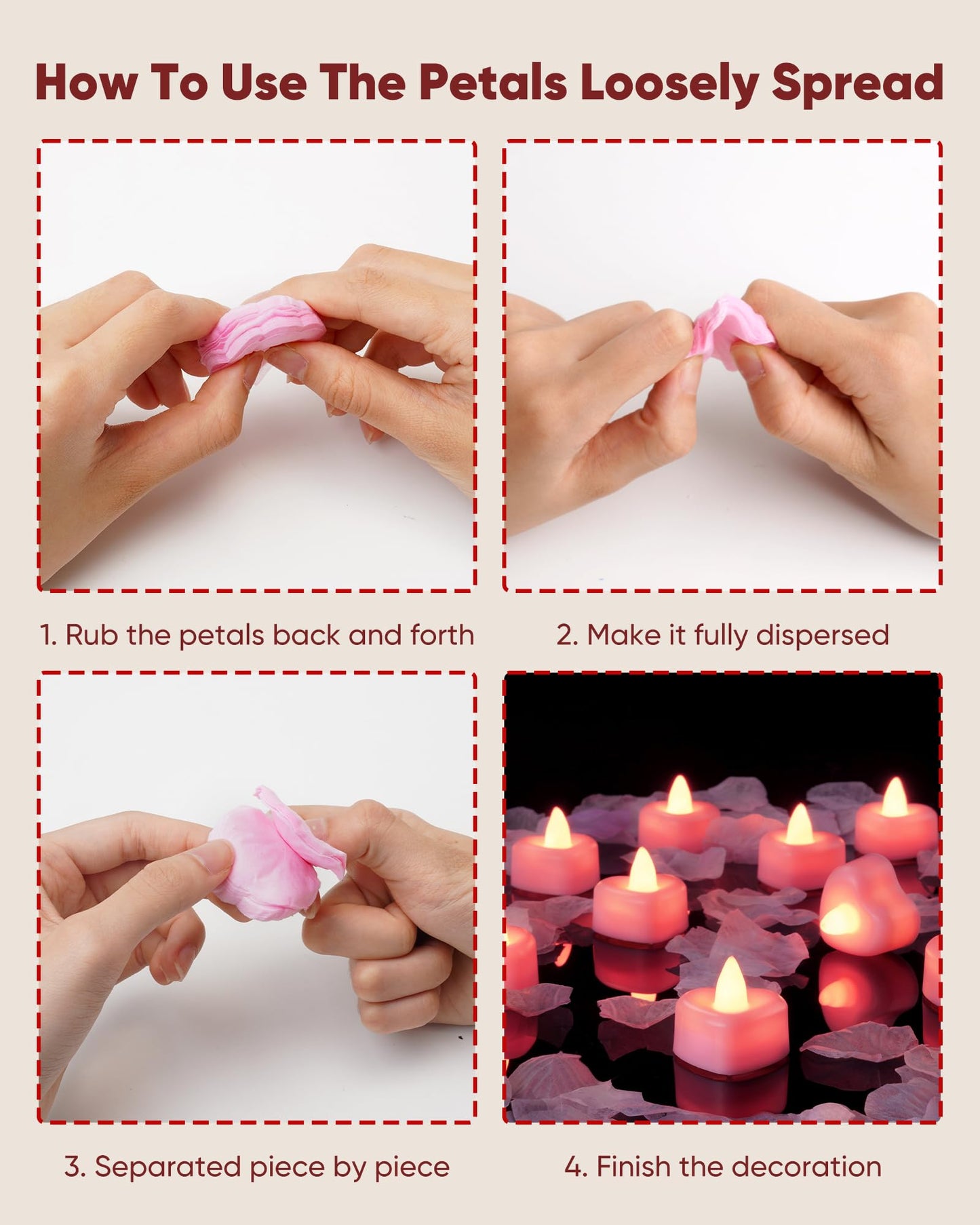 Amagic 1000 Pieces Artificial Rose Petals with 12 Heart LED Tea Lights Candles Kit, Rose Petals and Candles Set for Proposal, Anniversary, Valentine's Day, Special Romantic Night, Wedding Table Decor