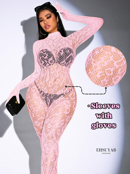Sexy Lace Leopard Jumpsuit For Women, Fishnet Bodysuit Glow Party Club, Poster One Piece Mesh Full Body Rave Outfits