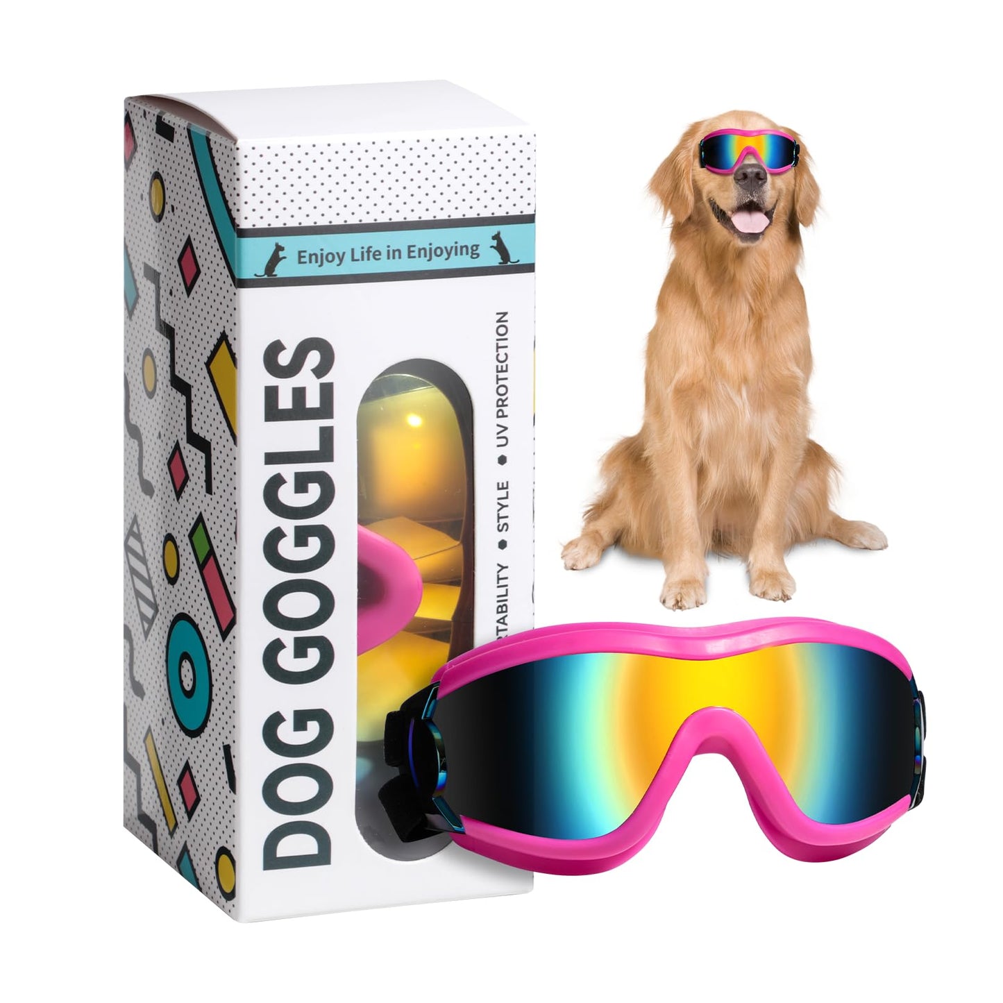 NVTED Dog Sunglasses Goggles, UV Wind Dust Fog Protection Pet Glasses Eye Wear Protection with Adjustable Strap for Medium or Large Dog (Pink)