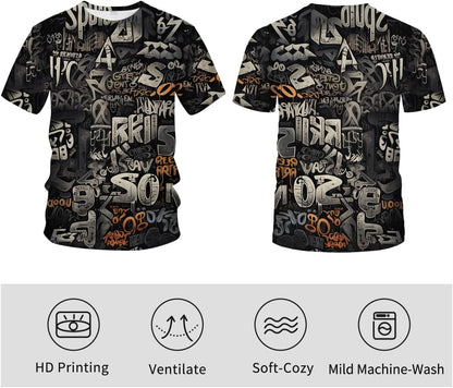 Men's Artist Street Letter Graffiti Markers T-Shirt Shirts 3D Printing Graffiti Graphic Shirt Tee Top