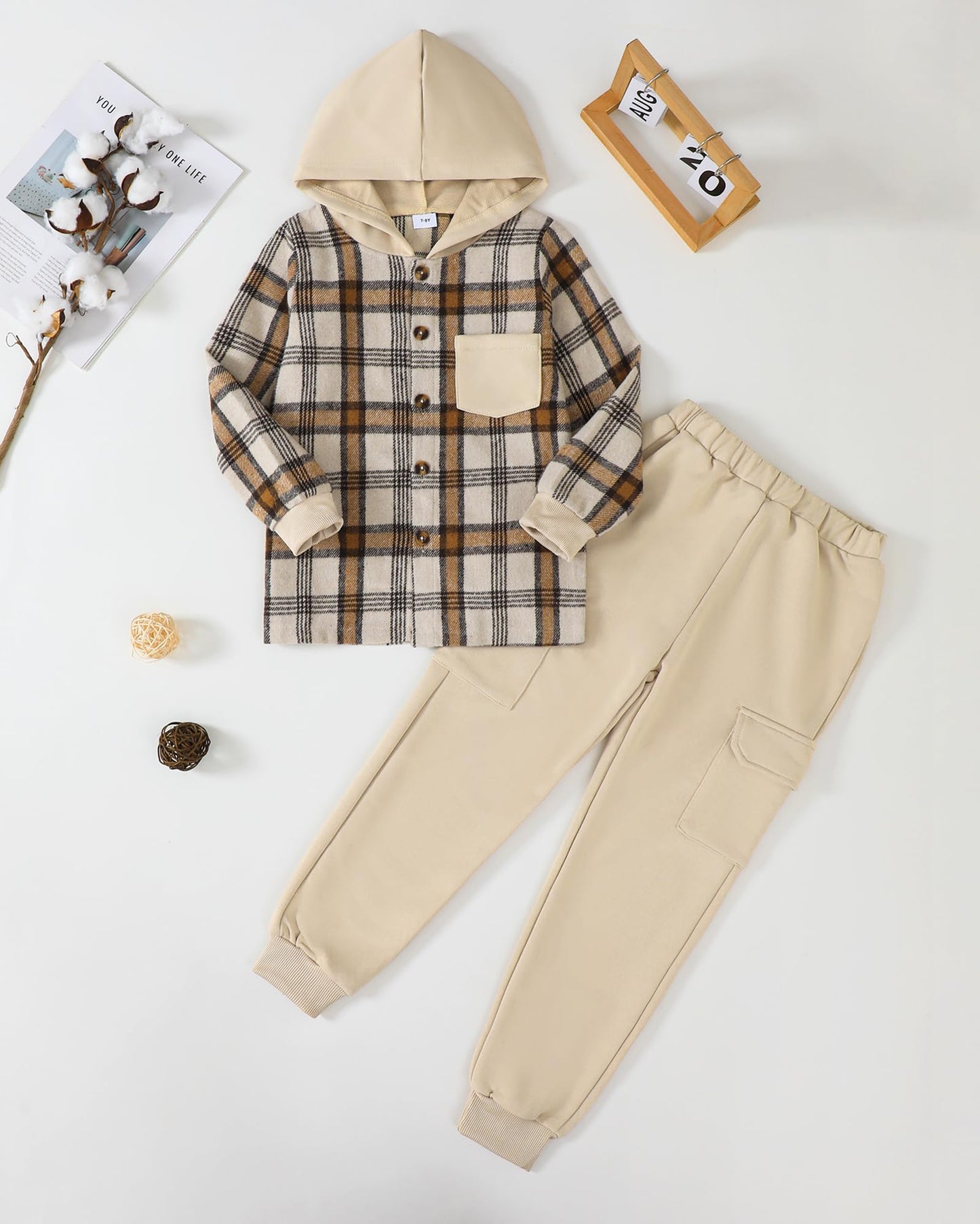 Boys Clothes Fall Winter Outfits, Toddler Boy Sweatsuit Plaid Hoodie Pants Clothing Set For Kids Boys Size 5-12 Years