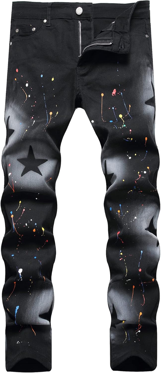 Baylvn Men's Casual Printed Slim Fit Jeans Skinny Denim Pants