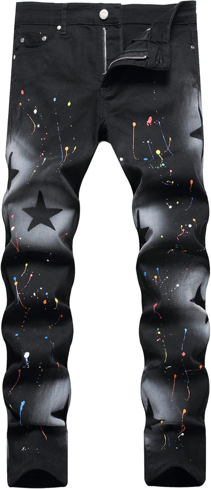 Baylvn Men's Casual Printed Slim Fit Jeans Skinny Denim Pants