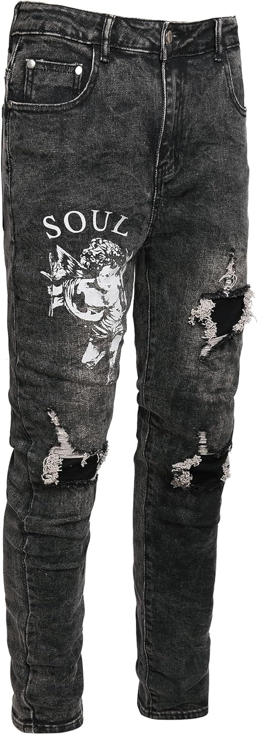 Men's Casual Stylish Straight Slim Fit Jeans Young Hiphop Skinny Denim Pants