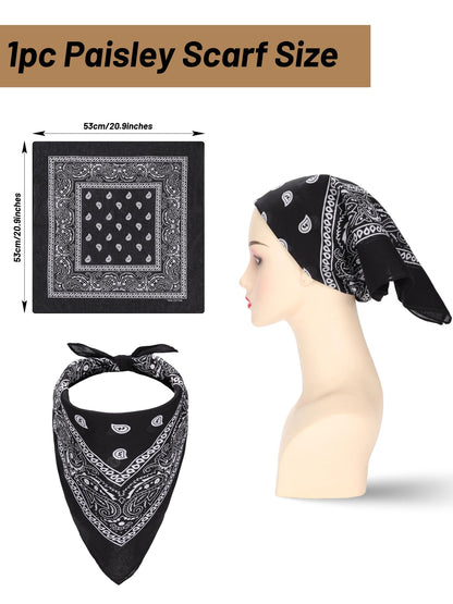 Ibeauti Cowboy Hat with Fringed Bandana Set for Women Wide Brim Western Cowgirl Hat Paisley Head Wrap Scarf