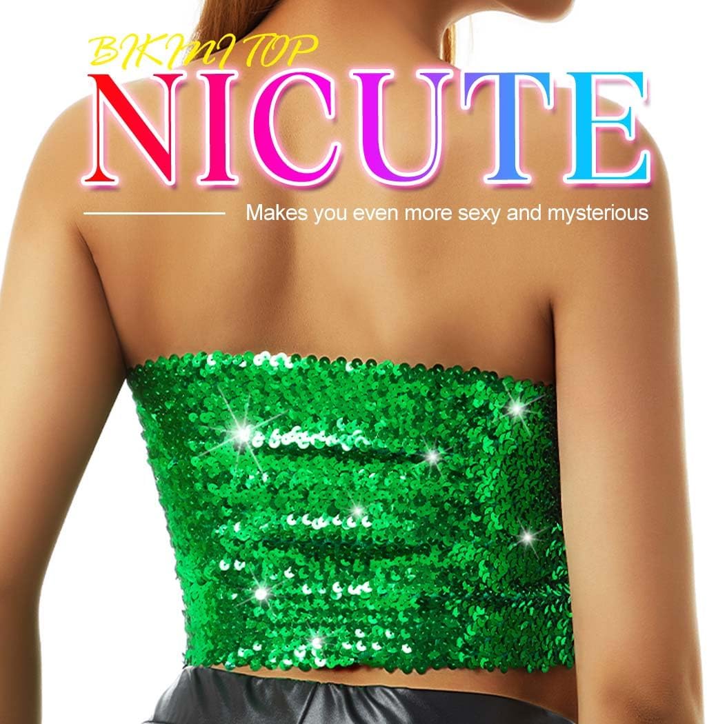Nicute Sequin Tube Top Sparkly Crop Tops for Women