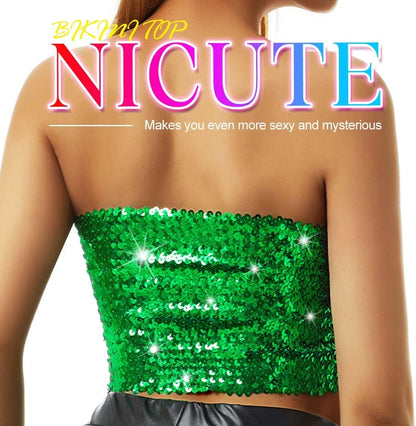 Nicute Sequin Tube Top Sparkly Crop Tops for Women
