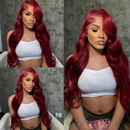 28 Inch 99j Burgundy Lace Front Wigs Human Hair Red Burgundy Wig Human Hair 180% Density 13x6 Body Wave Lace Front Wigs Pre Plucked Glueless Lace Front Wigs Human Hair Wigs for Women