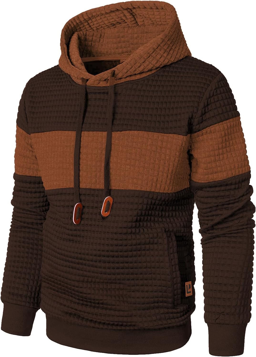 Men’s Sweatshirts Long Sleeve Pullover Patchwork Plaid Jacquard Hoodie Casual Drawstring Hoody Top