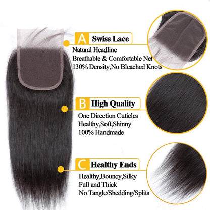 Hd Closure 5x5 Straight Closure 5x5 Transparent Lace Closure 12A Virgin Remy Human Hair Frontal Closure Pre Plucked With Baby Hair Natural Black Color(14inch)