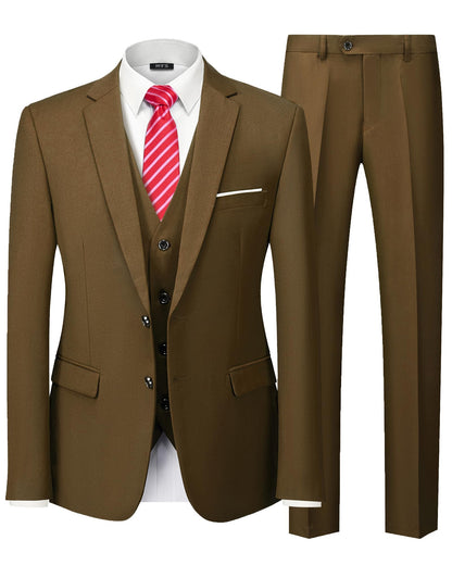 MY'S Men's 3 Piece Slim Fit Suit Set with Tie, 2 Button Blazer Jacket Vest & Pants, Business Wedding Party Prom Suit for Men