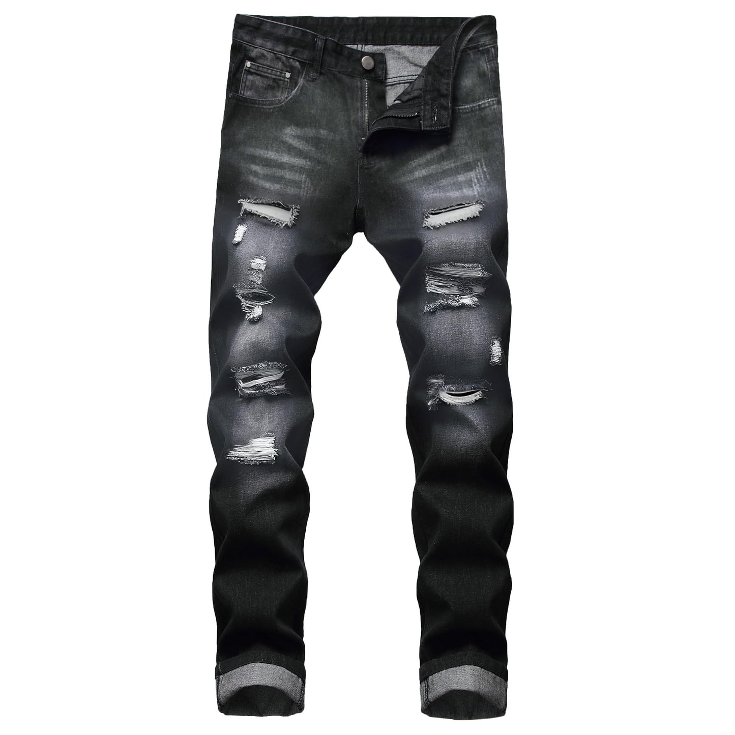 Men's Slim-fit Stretch Denim Jeans Featuring a Ripped Stretch Regular Pants