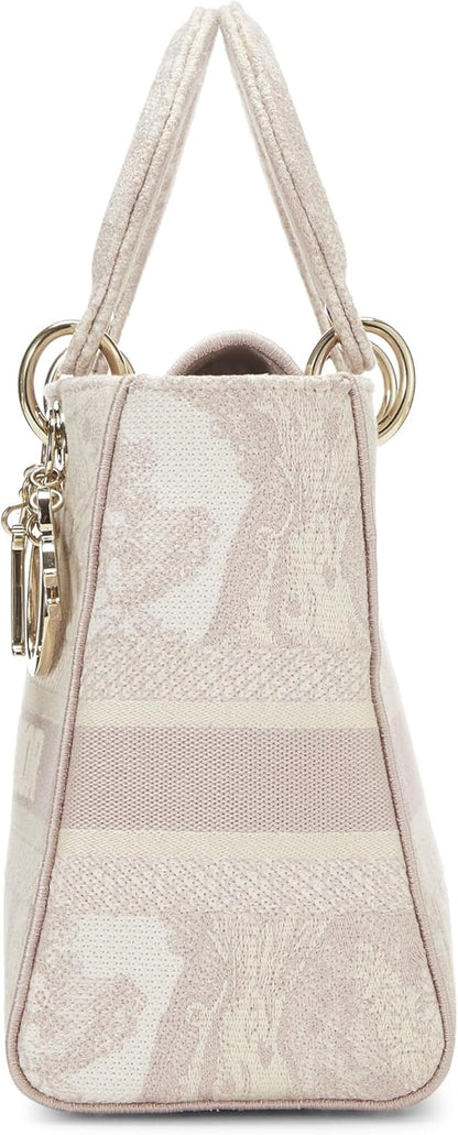 Pre-Loved Pink Embroidered Canvas Lady D-Lite Medium, Pink