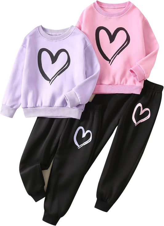 Girls Outfits 4 Piece Long Sleeve Sweatshirt Cargo Pants Fall Winter Clothing Set Multicolor 3-12Y