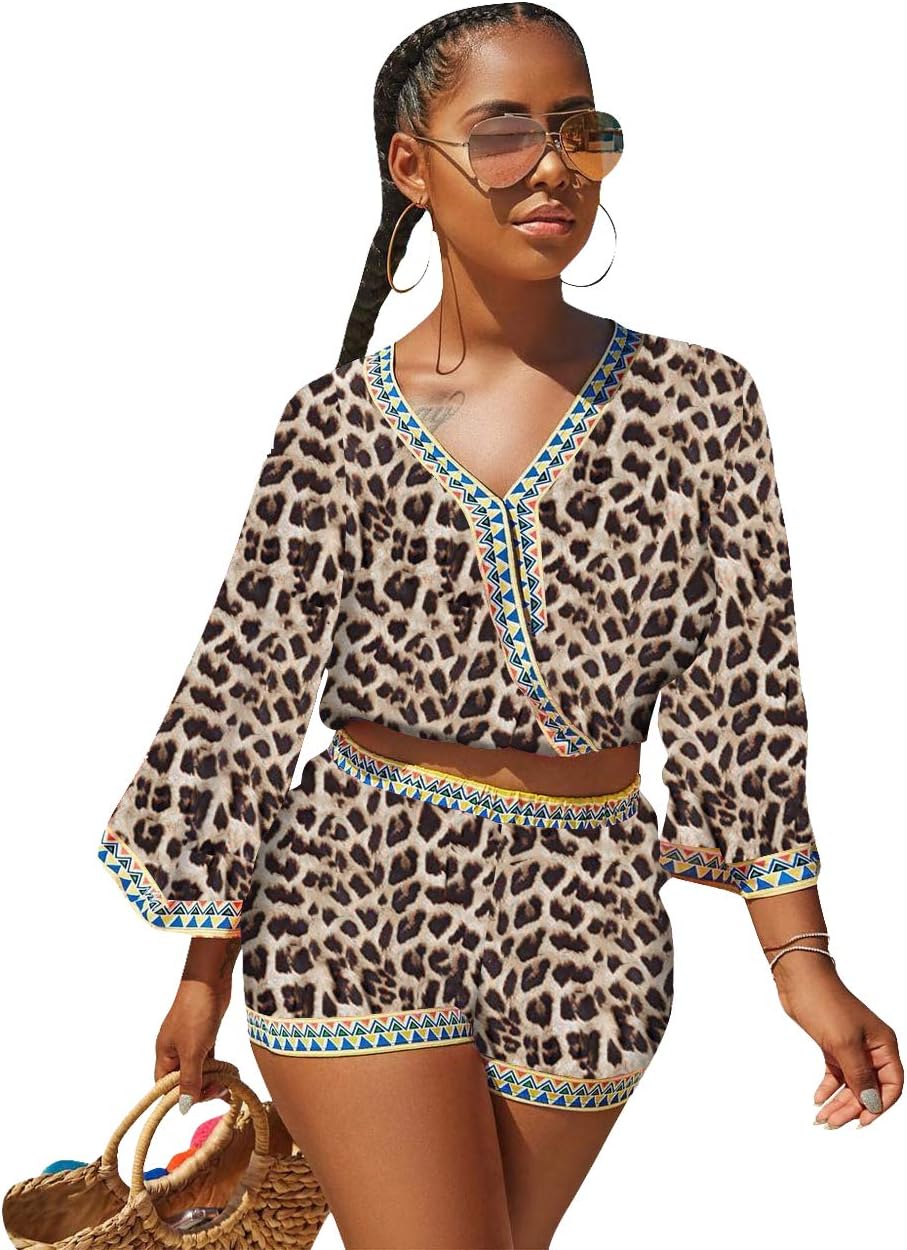 Sexy Two Piece Shorts Set - African Floral Jumpsuits Rompers Vacation Club Outfit