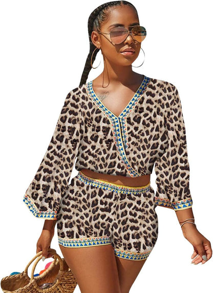 Sexy Two Piece Shorts Set - African Floral Jumpsuits Rompers Vacation Club Outfit