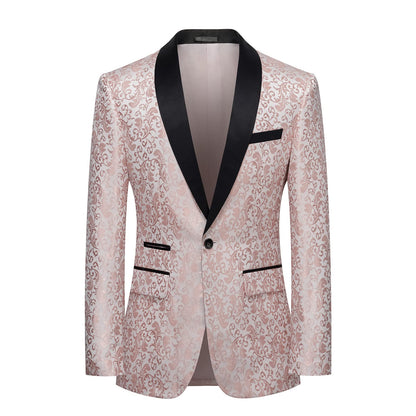Men's Floral Dinner Party Prom Wedding Stylish Tuxedo Suits for Men One Button Dinner Jacket Pants Set