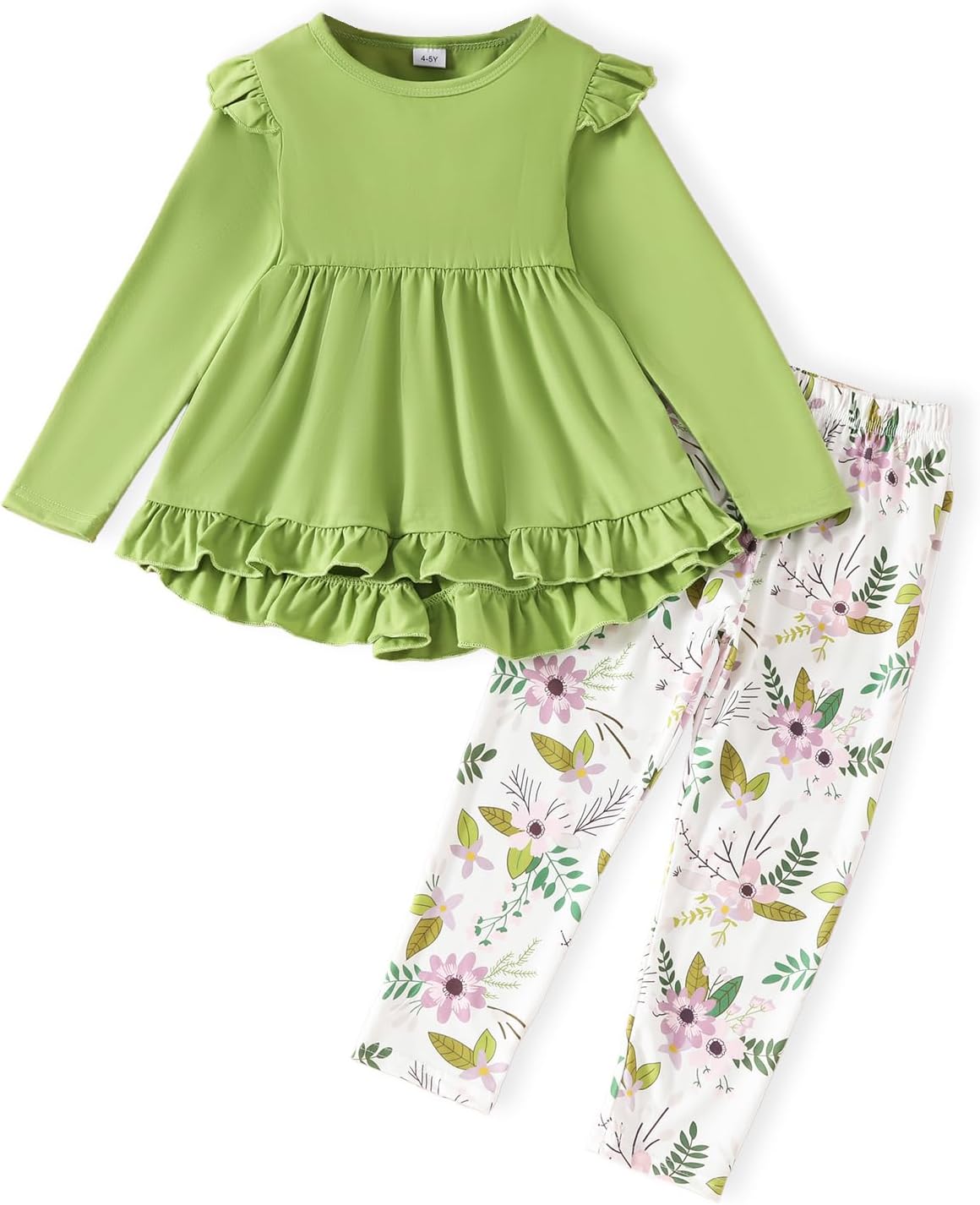 Toddler Kid Girl Clothes Ruffle Sleeve High Low Top Floral Allover Pants Fall Winter Outfit Set