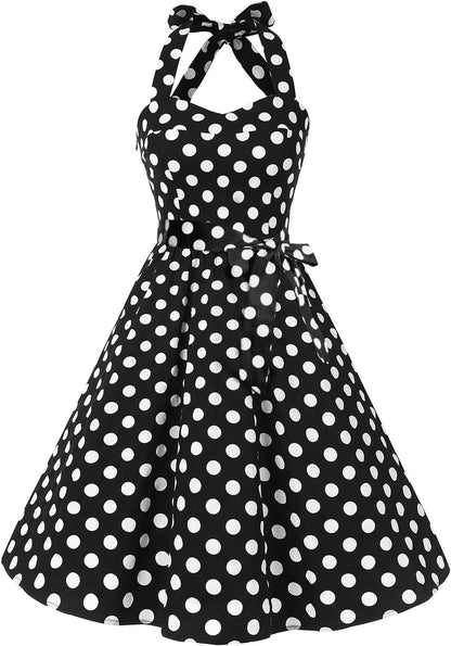 Topdress Women'sVintage Polka Audrey Dress 1950s Halter Retro Cocktail Dress