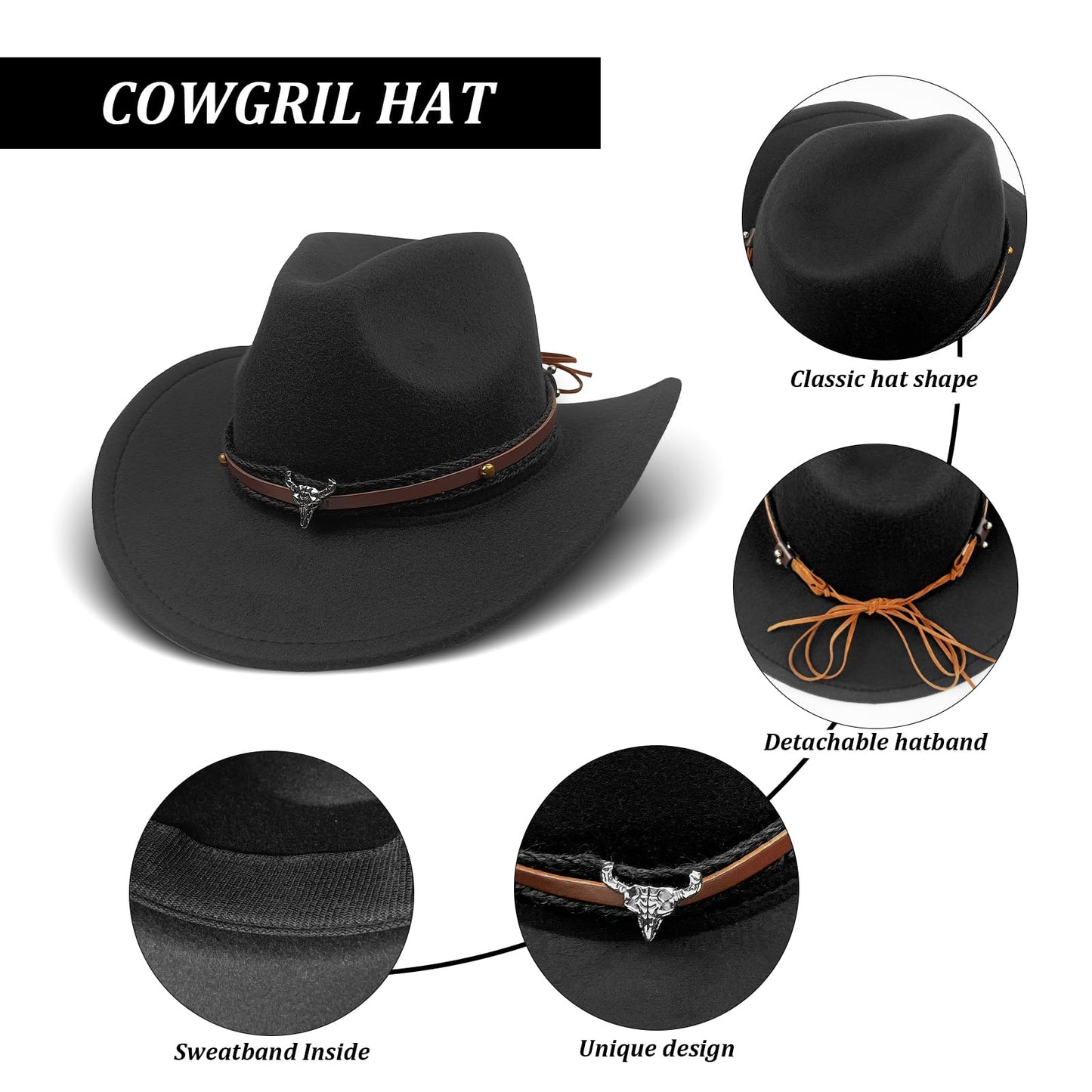 HyperFun Cowgirl Outfits for Women Western Costume Accessories Cowboy Hat Tassels Fringe Vest Earring Hippie Glasses Bandana