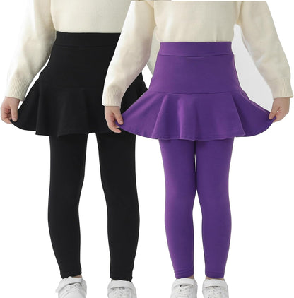 Trendy Girls' Leggings with Skirt - 2 Pack of Cotton Ruffle Skirt Pants for Kids for 3-8 Years