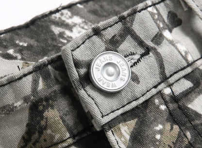 Boy's Skinny Fit Cotton Camo Jeans, Camouflage Printed Fashion Casual Pants