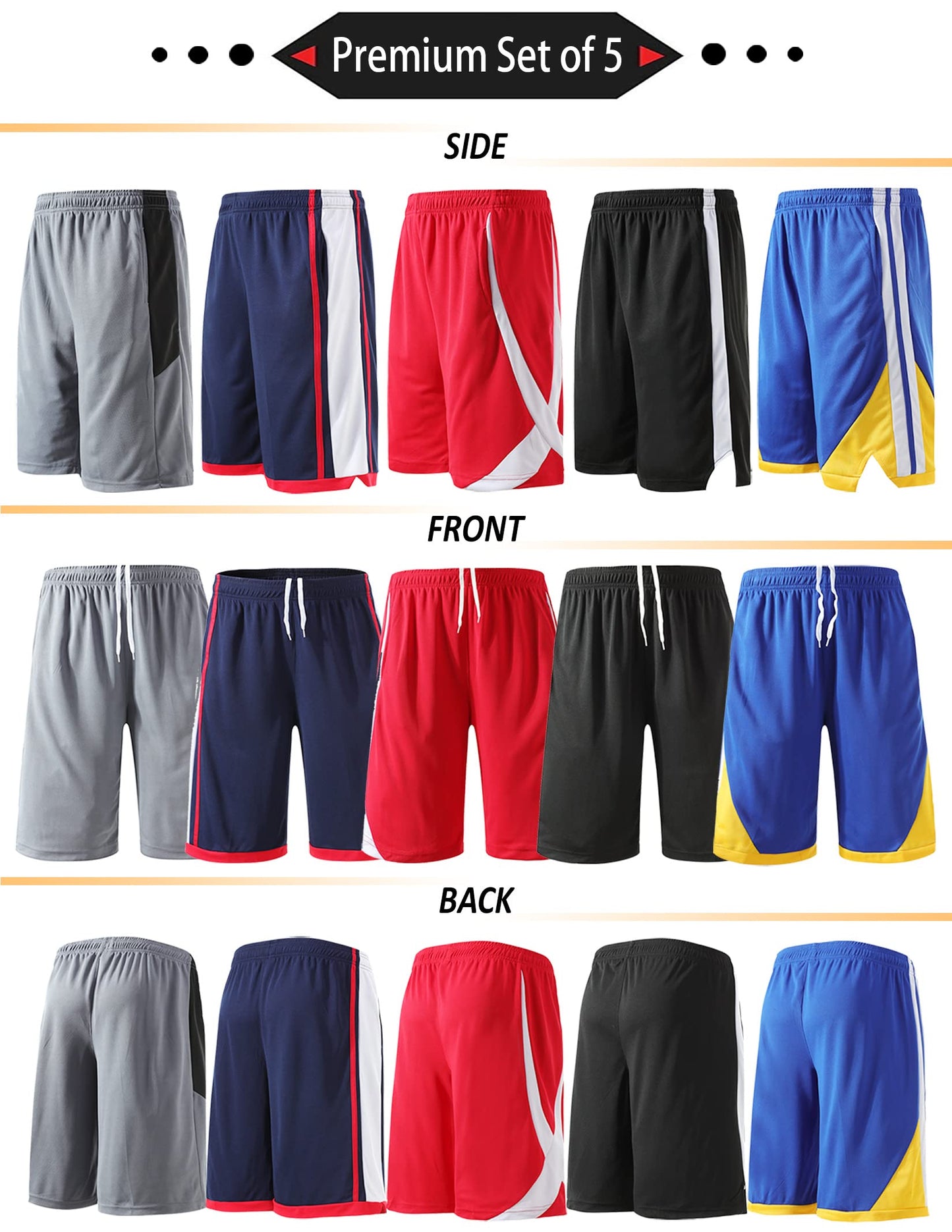 Liberty Imports 5 Pack Big Boys Youth Athletic Mesh Basketball Shorts with Pockets Quick Dry Activewear