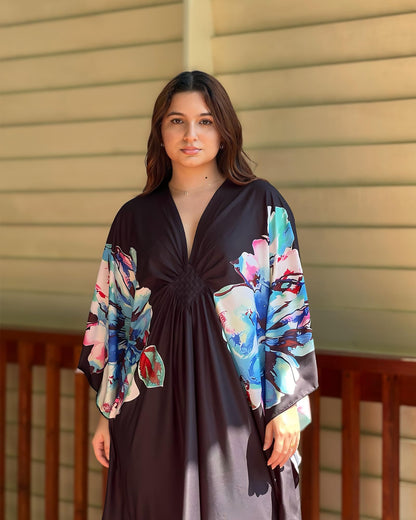 Bsubseach Women Ethnic Print Kaftan Beach Dress Plus Size Swimsuit Cover Up