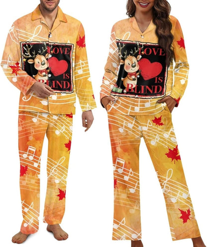 Matching Pajamas for Couple Soft Funny Front Button long Sleeve Pajamas