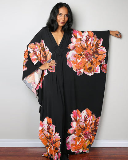 Bsubseach Women Ethnic Print Kaftan Beach Dress Plus Size Swimsuit Cover Up