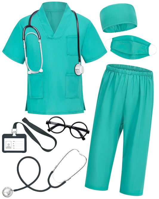 ICECUTE Doctor Costume for Kids Scrubs with Accessories,7Pcs Toddler Halloween Costume for Boy Girls,3-11 Years