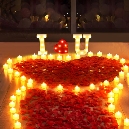 1027 Pcs I Love U Light Up Letters Proposal Decorations, I Love U Sign with 24 Pcs Heart Flameless Candles 1000 Pcs Rose Petals for Wedding Proposal Romantic Night Decor