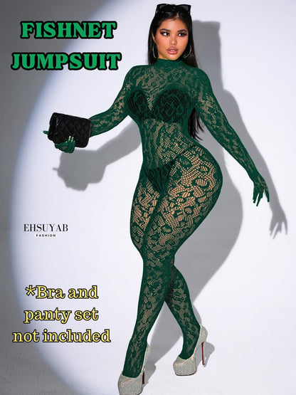 Sexy Lace Leopard Jumpsuit For Women, Fishnet Bodysuit Glow Party Club, Poster One Piece Mesh Full Body Rave Outfits