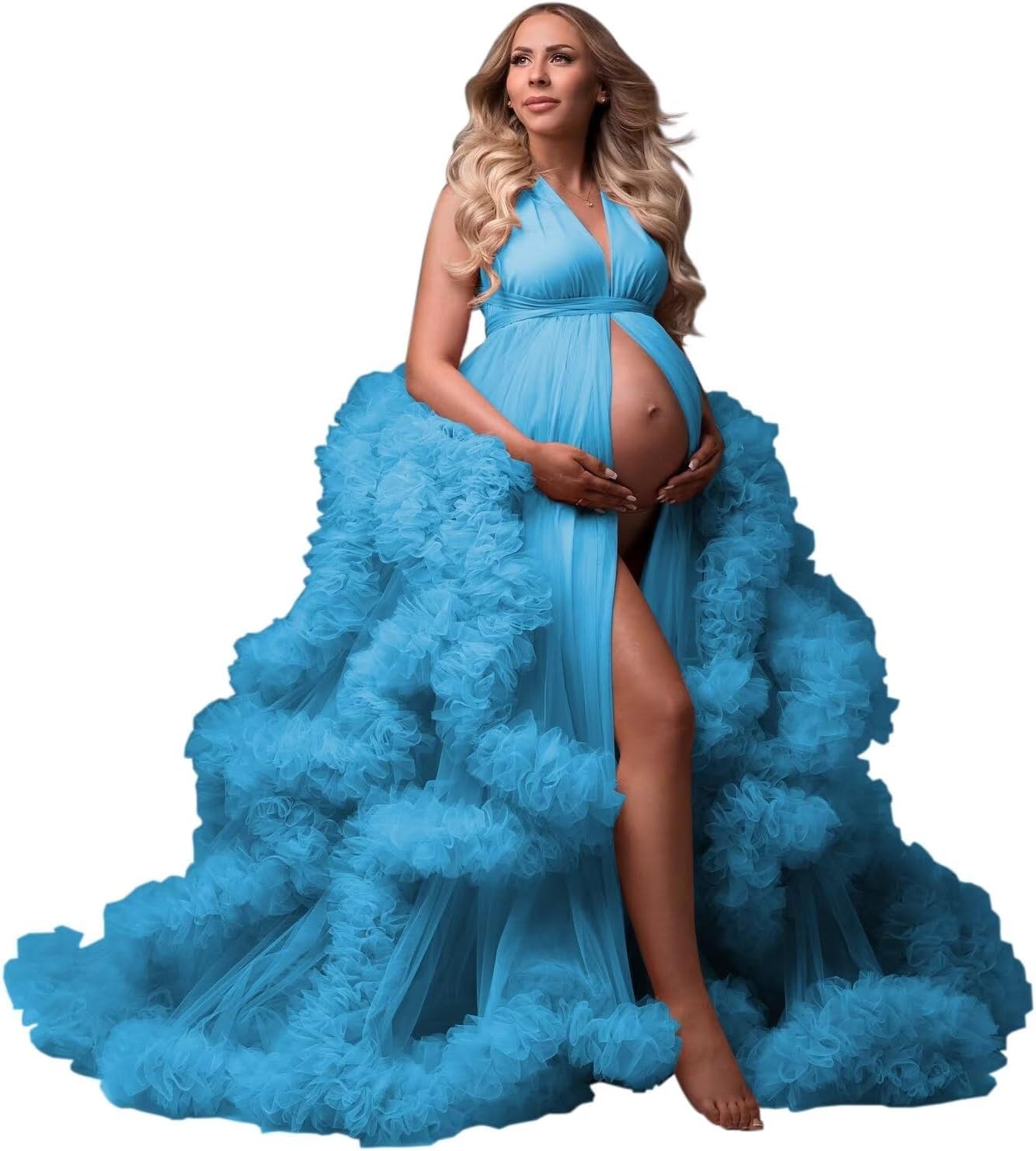 yinyyinhs Tulle Robe Maternity Dress for Photoshoot Sheer Puffy Bridal Lingerie Bathgown Pregnancy Gown for BabyShower