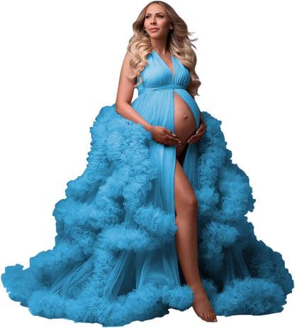 yinyyinhs Tulle Robe Maternity Dress for Photoshoot Sheer Puffy Bridal Lingerie Bathgown Pregnancy Gown for BabyShower