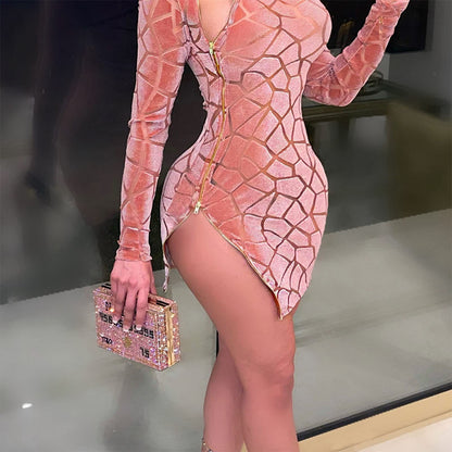 Uni Clau Women Sexy Sheer Mesh Boydcon Midi Dress See Through Printed Long Sleeve Midi Skinny Clubwear Party Dress