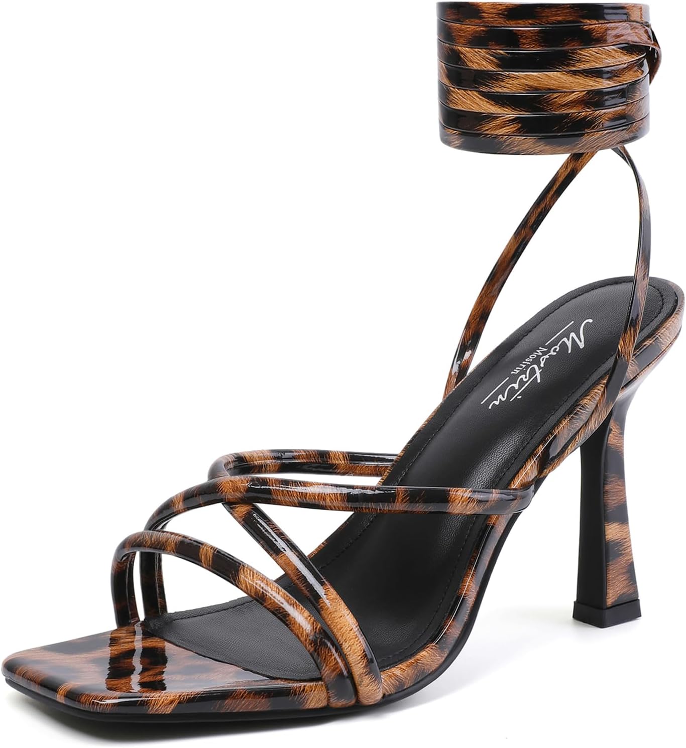 Mostrin Womens Sandals Strappy Heels for Women Lace Up Square Open Toe Heels Tie Up High Heeled Sandals for Prom, Party, Daily Wear