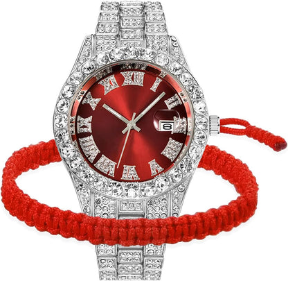 BESTKANG Unisex Luxury Iced Out Watch Mens Diamond Watches Roman Numerals Watches Quartz Analog Wrist Watch