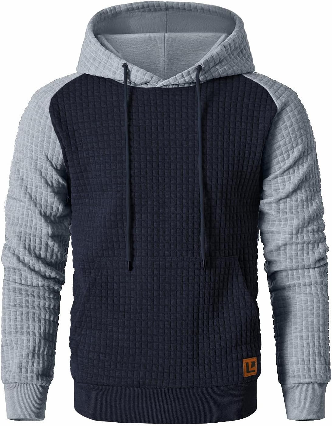 Men’s Sweatshirts Long Sleeve Pullover Patchwork Plaid Jacquard Hoodie Casual Drawstring Hoody Top